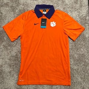 Nike Clemson Dri-Fit Men Polo Tee Shirt Orange Purple College New Small